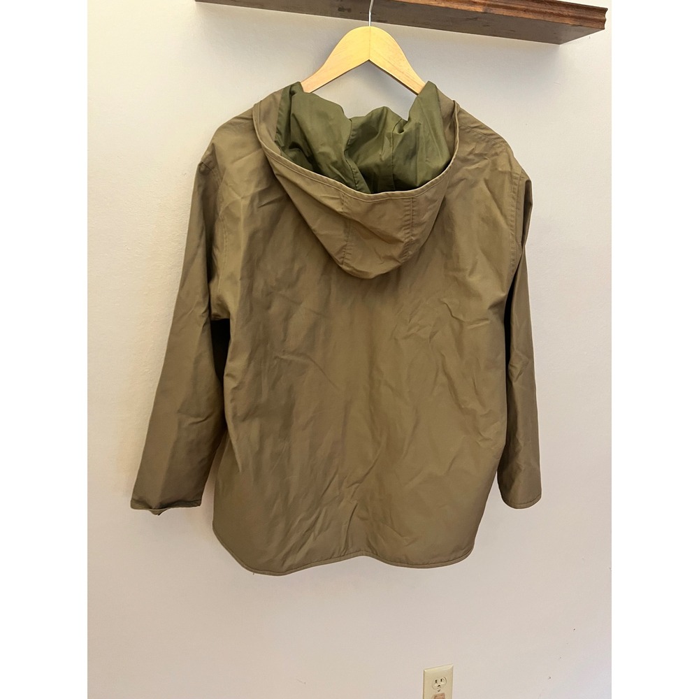 LL Bean Anorak Quarter Zip Pullover Rain Jacket Olive Green Hooded M Windbreaker - Picture 6 of 7